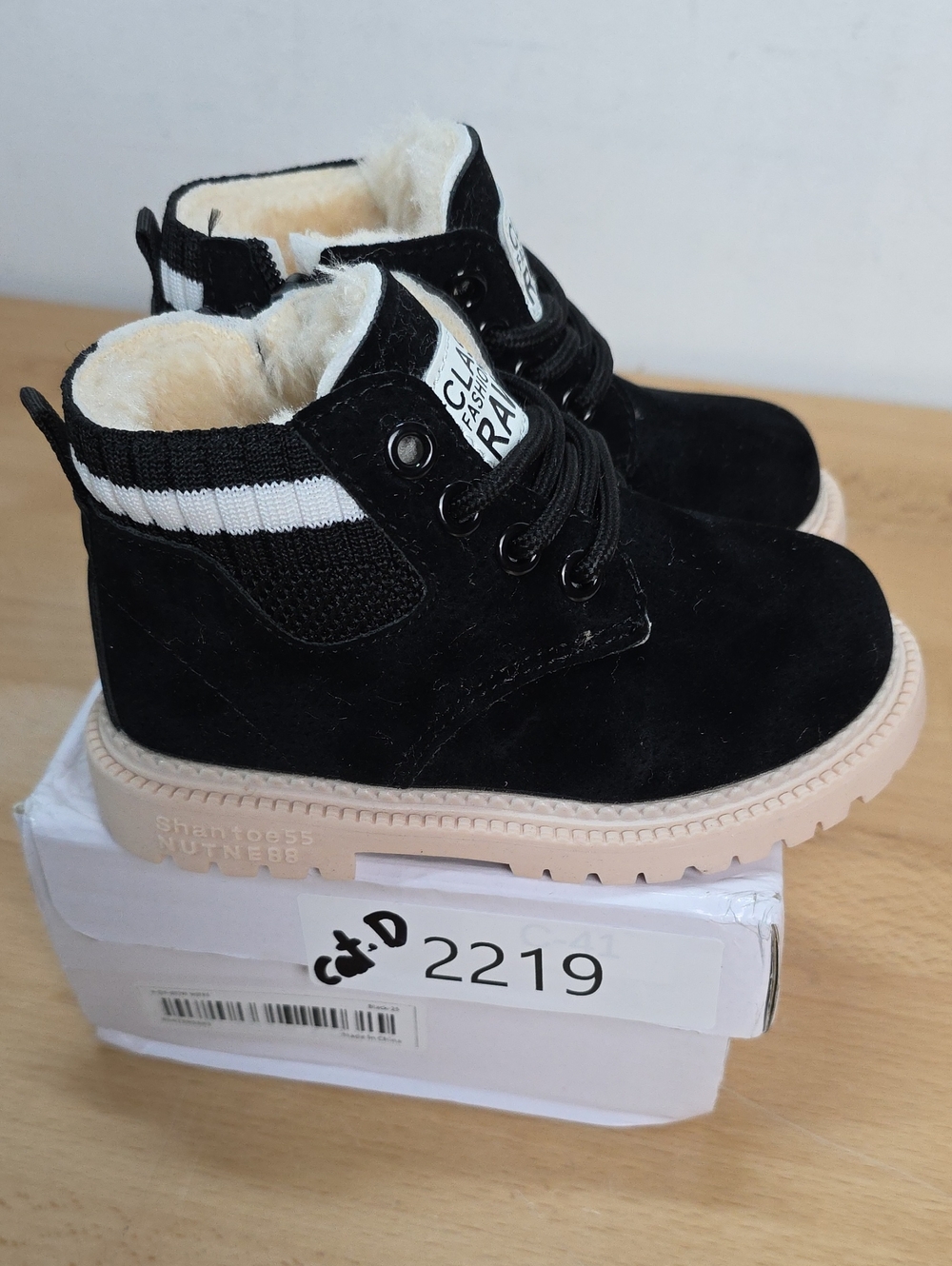 Kids Black Faux-Suede Winter Ankle Boots with Cozy Lining Size 25